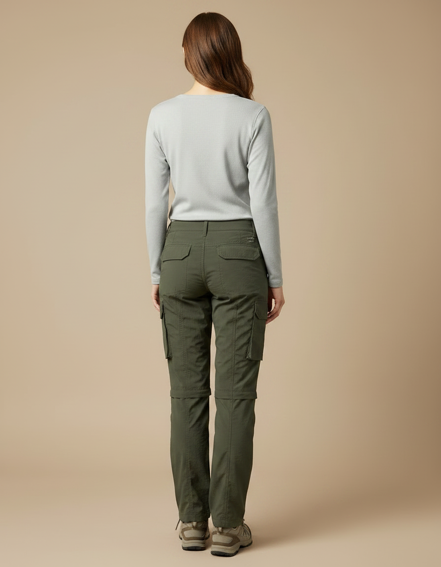 Pantalon Randonnée Vert Cargo Ample Convertible Femme - Kaki Polyester - vue 2