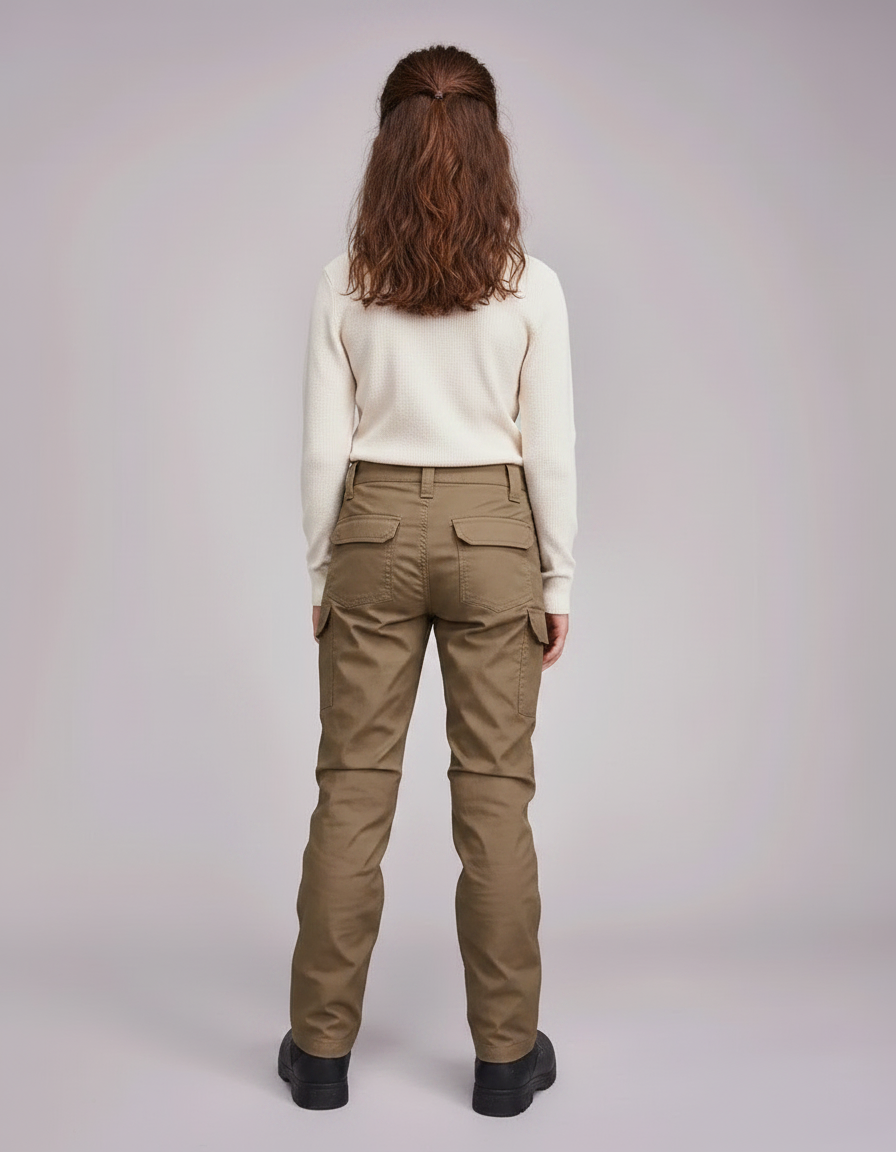 Pantalon Randonnée Kaki Cargo Multipoches Droit Enfant - Toile - vue 2