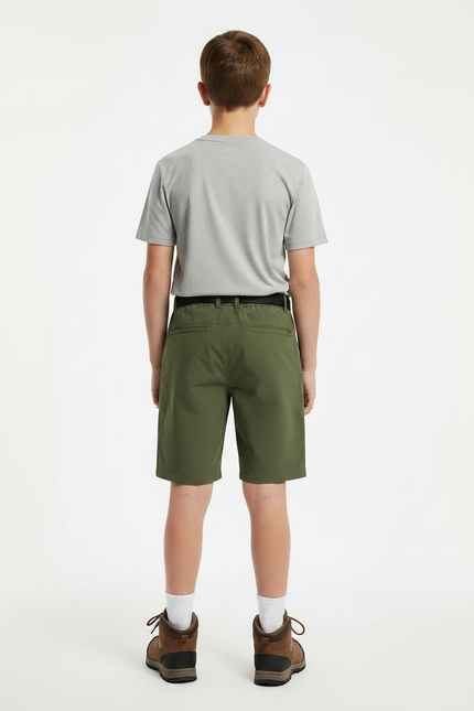 Pantalon Randonnée Vert Militaire Court Léger Enfant - Kaki Polyester - vue 2