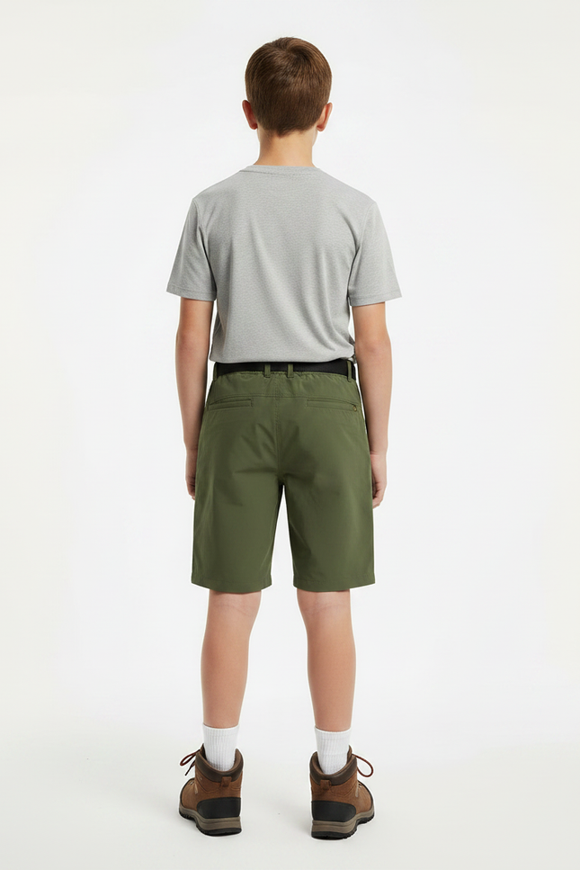 Pantalon Randonnée Vert Militaire Court Léger Enfant - Kaki Polyester - vue 2