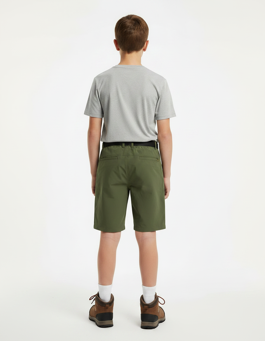 Pantalon Randonnée Vert Militaire Court Léger Enfant - Kaki Polyester - vue 2
