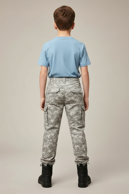 Pantalon Randonnée Camouflage Gris Cargo Multipoches Enfant - Toile - vue 2