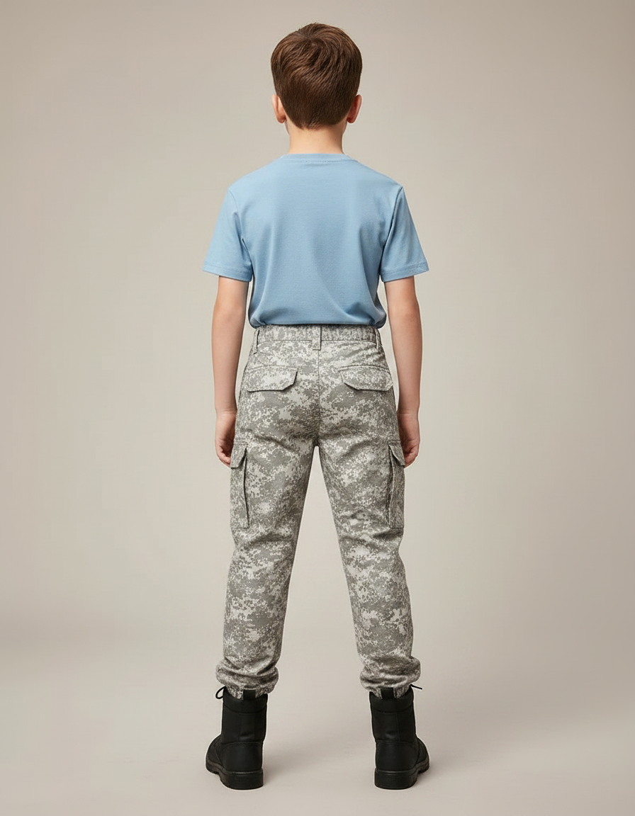 Pantalon Randonnée Camouflage Gris Cargo Multipoches Enfant - Toile - vue 2