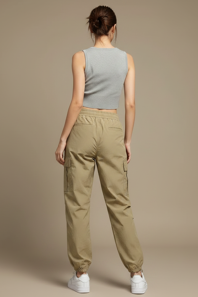 Pantalon Randonnée Kaki Cargo Ample Femme Confortable - Polyester - vue 2