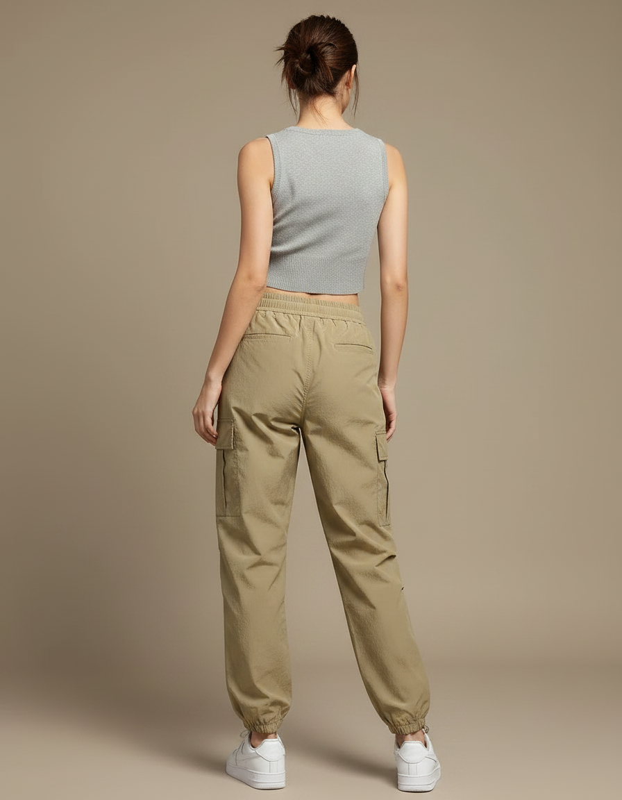 Pantalon Randonnée Kaki Cargo Ample Femme Confortable - Polyester - vue 2