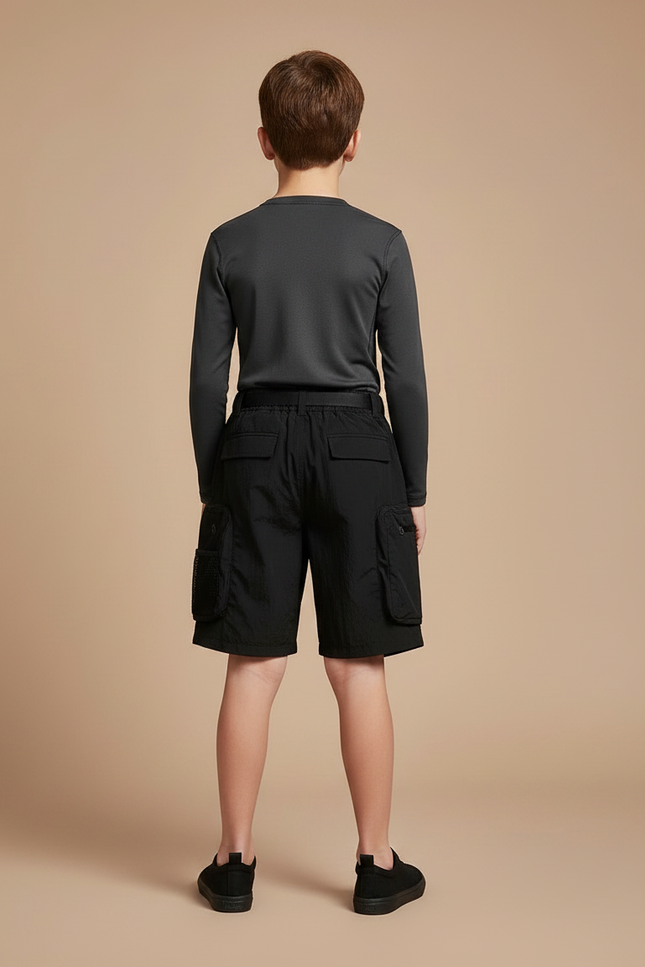 Pantalon Randonnée Noir Cargo Multi-poches Garçon Léger - Polyester - vue 2