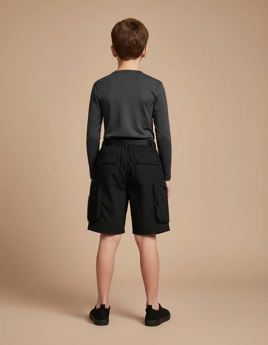Pantalon Randonnée Noir Cargo Multi-poches Garçon Léger - Polyester - vue 2