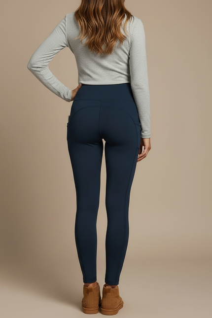 Pantalon Randonnée Femme Marine Polaire Taille Haute - Molleton - vue 2