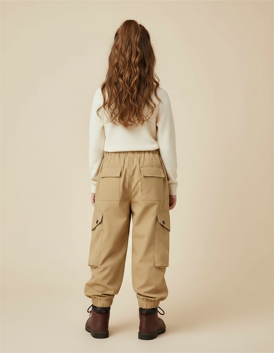 Pantalon Randonnée Beige Cargo Ample Enfant Robuste - Polyester - vue 2
