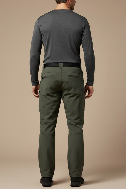 Pantalon Randonnée Vert Militaire Softshell Homme Coupe Droite - Kaki Polyester - vue 2
