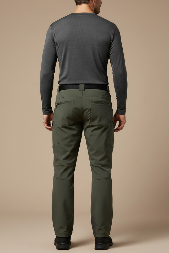Pantalon Randonnée Vert Militaire Softshell Homme Coupe Droite - Kaki Polyester - vue 2