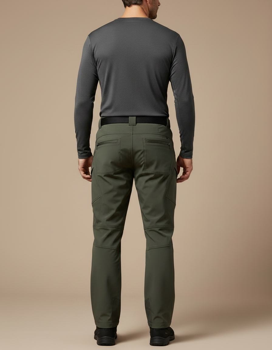 Pantalon Randonnée Vert Militaire Softshell Homme Coupe Droite - Kaki Polyester - vue 2