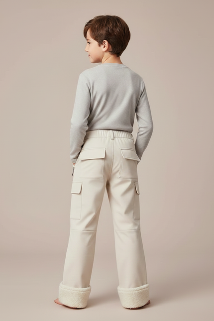 Pantalon Randonnée Beige Cargo Doublé Polaire Enfant - Polyester - vue 2