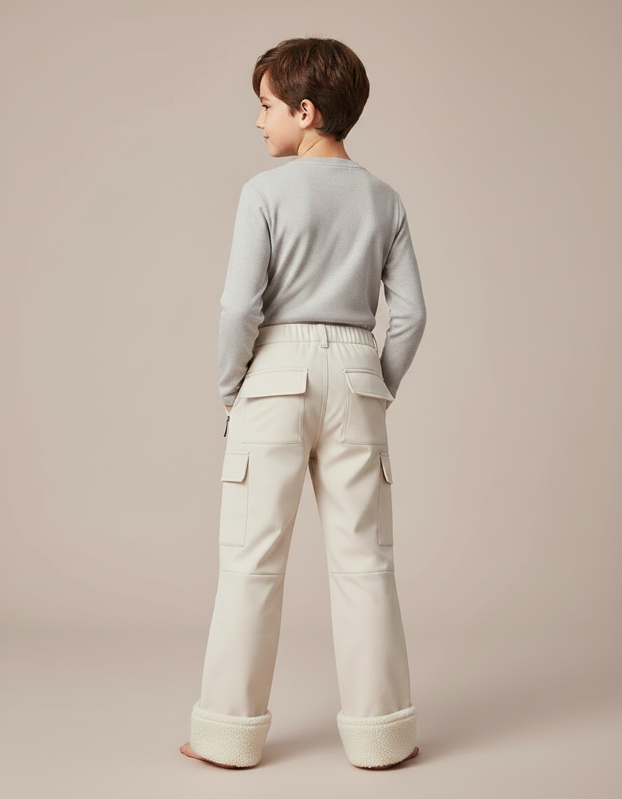 Pantalon Randonnée Beige Cargo Doublé Polaire Enfant - Polyester - vue 2