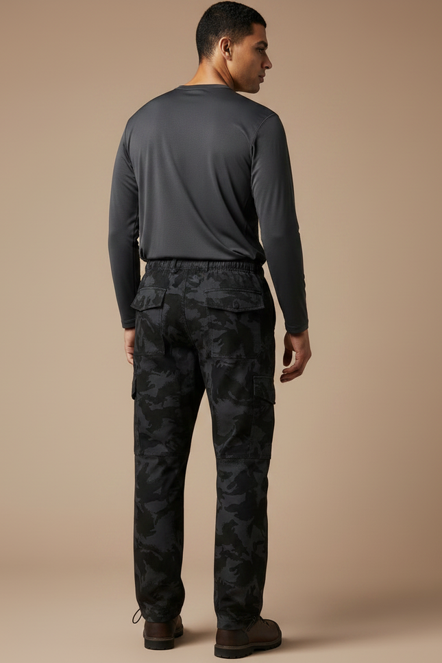 Pantalon Randonnée Camouflage Noir Cargo Ample Homme - Polyester - vue 2