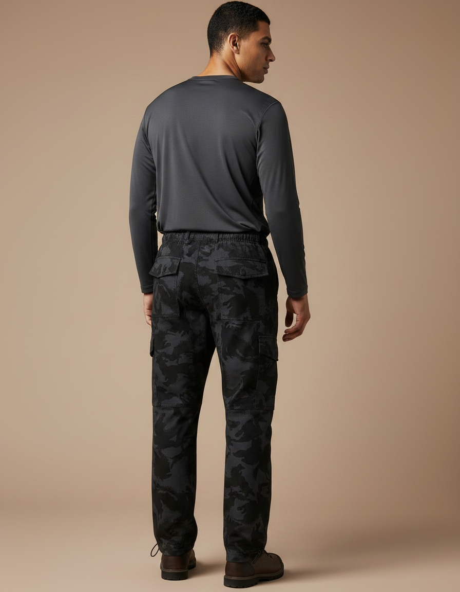 Pantalon Randonnée Camouflage Noir Cargo Ample Homme - Polyester - vue 2