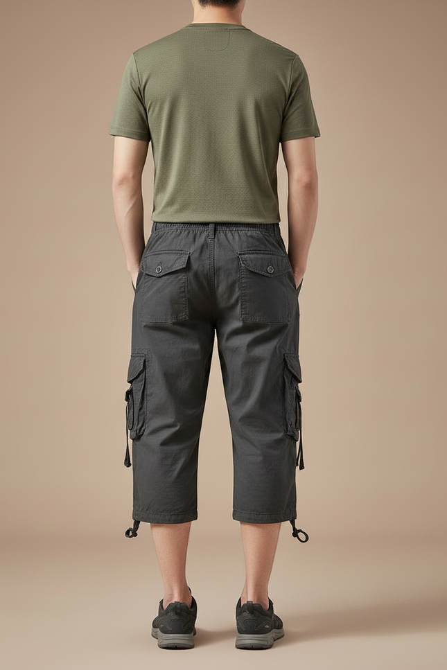 Pantalon Randonnée Cargo Court Gris Coton Homme - Toile - vue 2