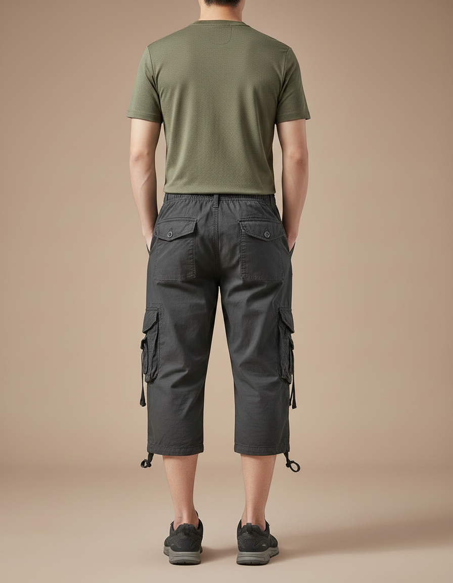 Pantalon Randonnée Cargo Court Gris Coton Homme - Toile - vue 2
