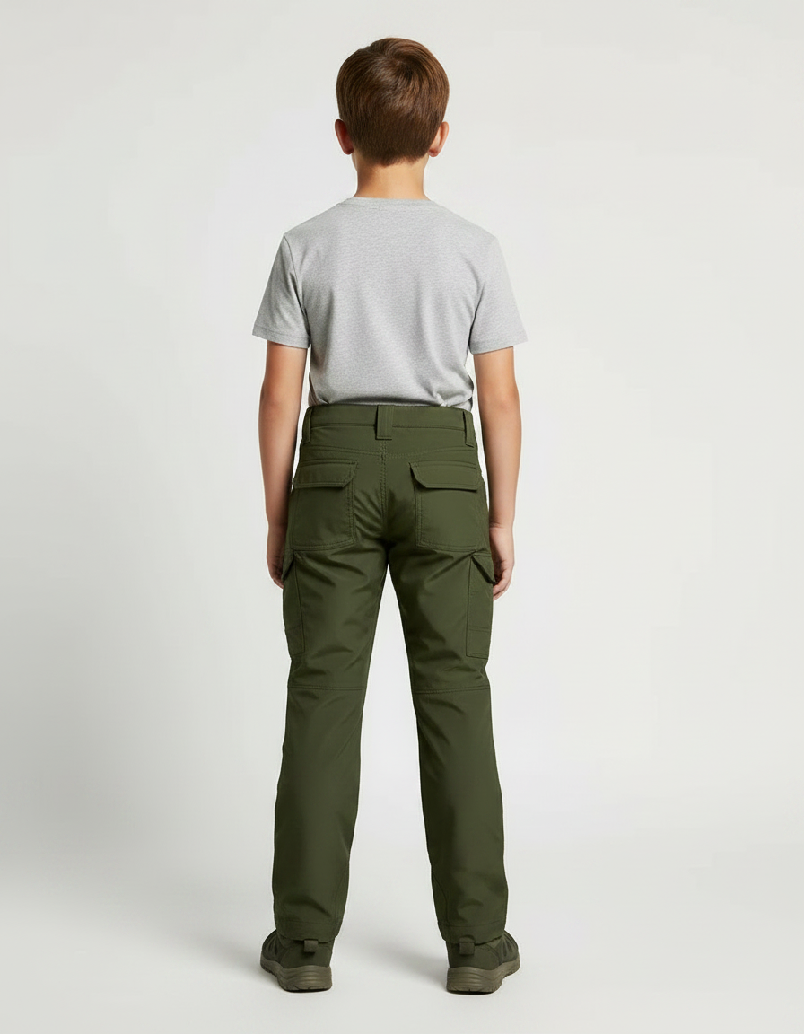 Pantalon Randonnée Vert Kaki Cargo Enfant Multi-poches - Polyester - vue 2