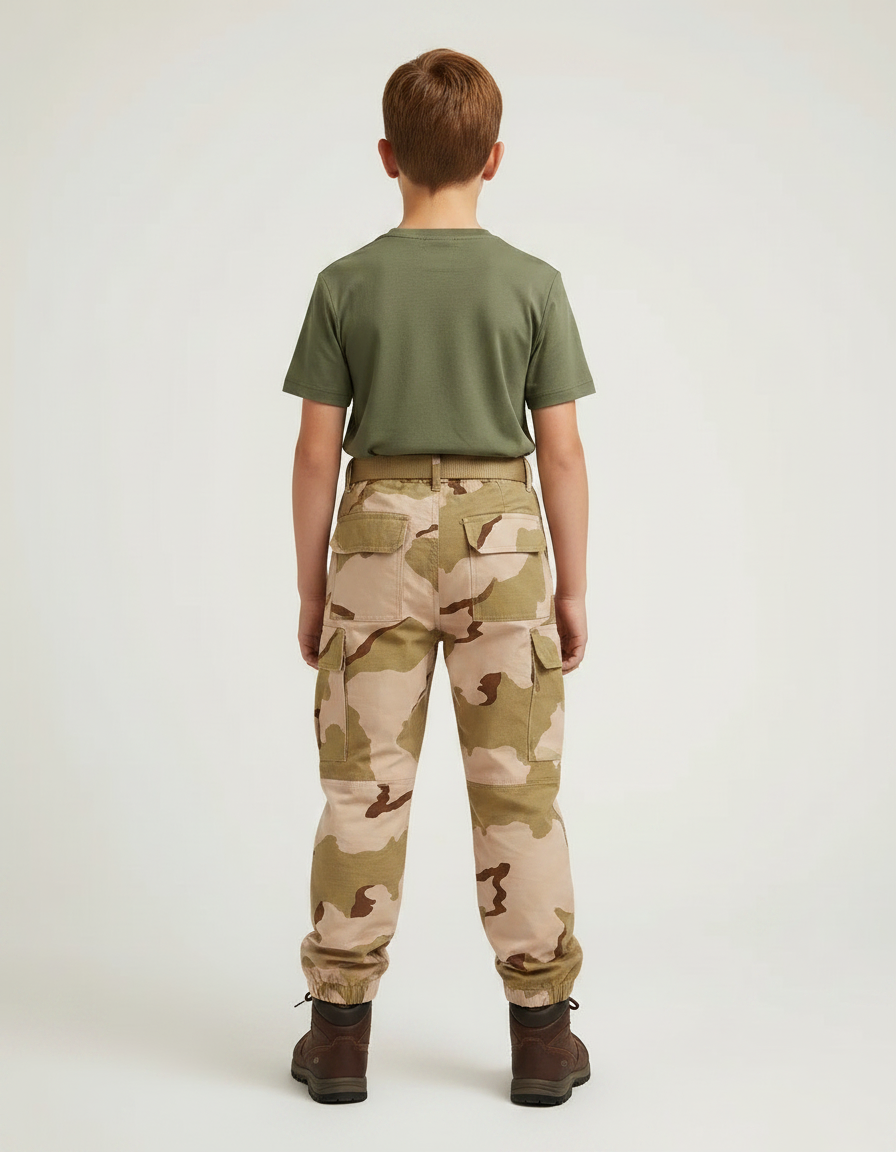 Pantalon Randonnée Camouflage Beige Poches Latérales Enfant - Toile - vue 2