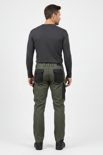 Pantalon Randonnée Vert Militaire Cargo Renforcé Homme - Kaki Toile - vue 2