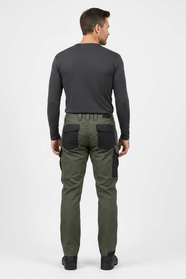 Pantalon Randonnée Vert Militaire Cargo Renforcé Homme - Kaki Toile - vue 2