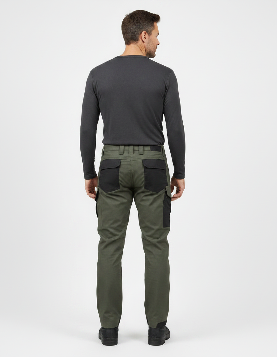 Pantalon Randonnée Vert Militaire Cargo Renforcé Homme - Kaki Toile - vue 2