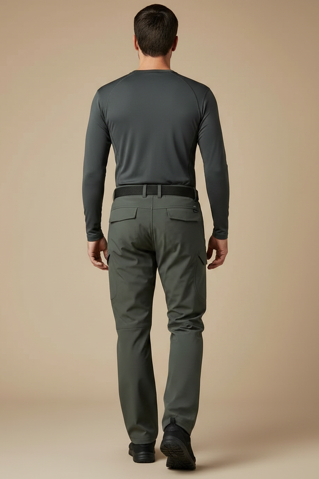 Pantalon Randonnée Homme Cargo Imperméable Élastique Vert Militaire - Kaki Polyester - vue 2