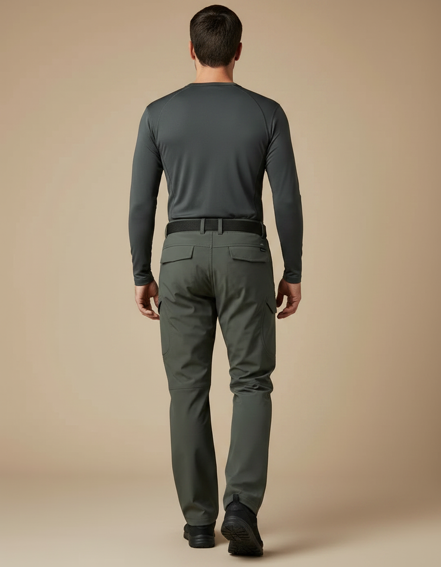 Pantalon Randonnée Homme Cargo Imperméable Élastique Vert Militaire - Kaki Polyester - vue 2