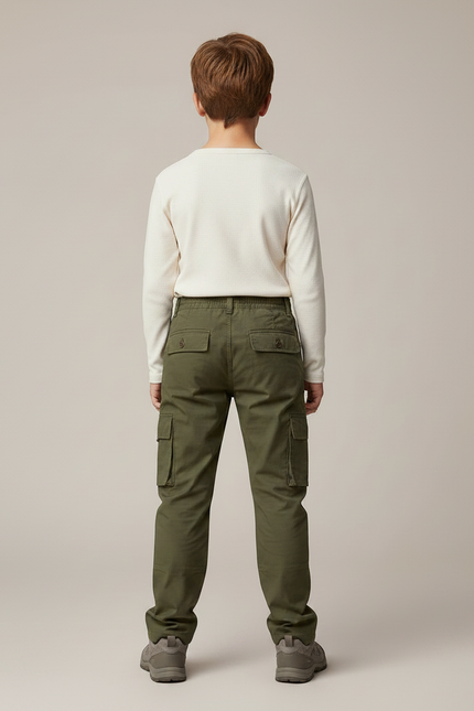 Pantalon Randonnée Vert Cargo Enfant Coton Décontracté - Kaki - vue 2
