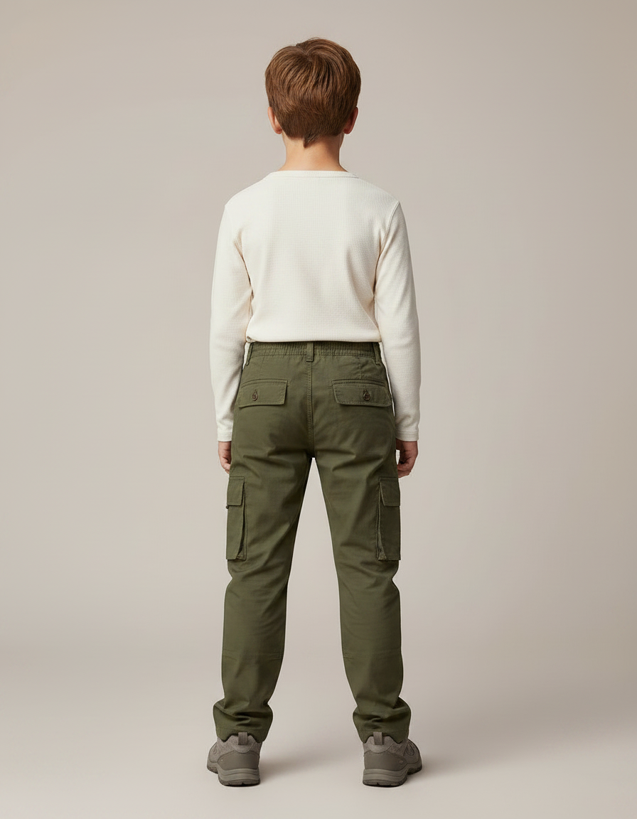 Pantalon Randonnée Vert Cargo Enfant Coton Décontracté - Kaki - vue 2