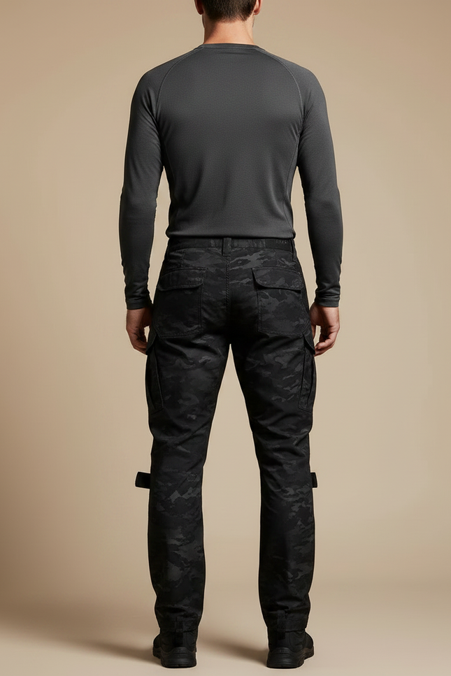 Pantalon Randonnée Camouflage Noir Cargo Tactique Renforcé Homme - Polyester - vue 2