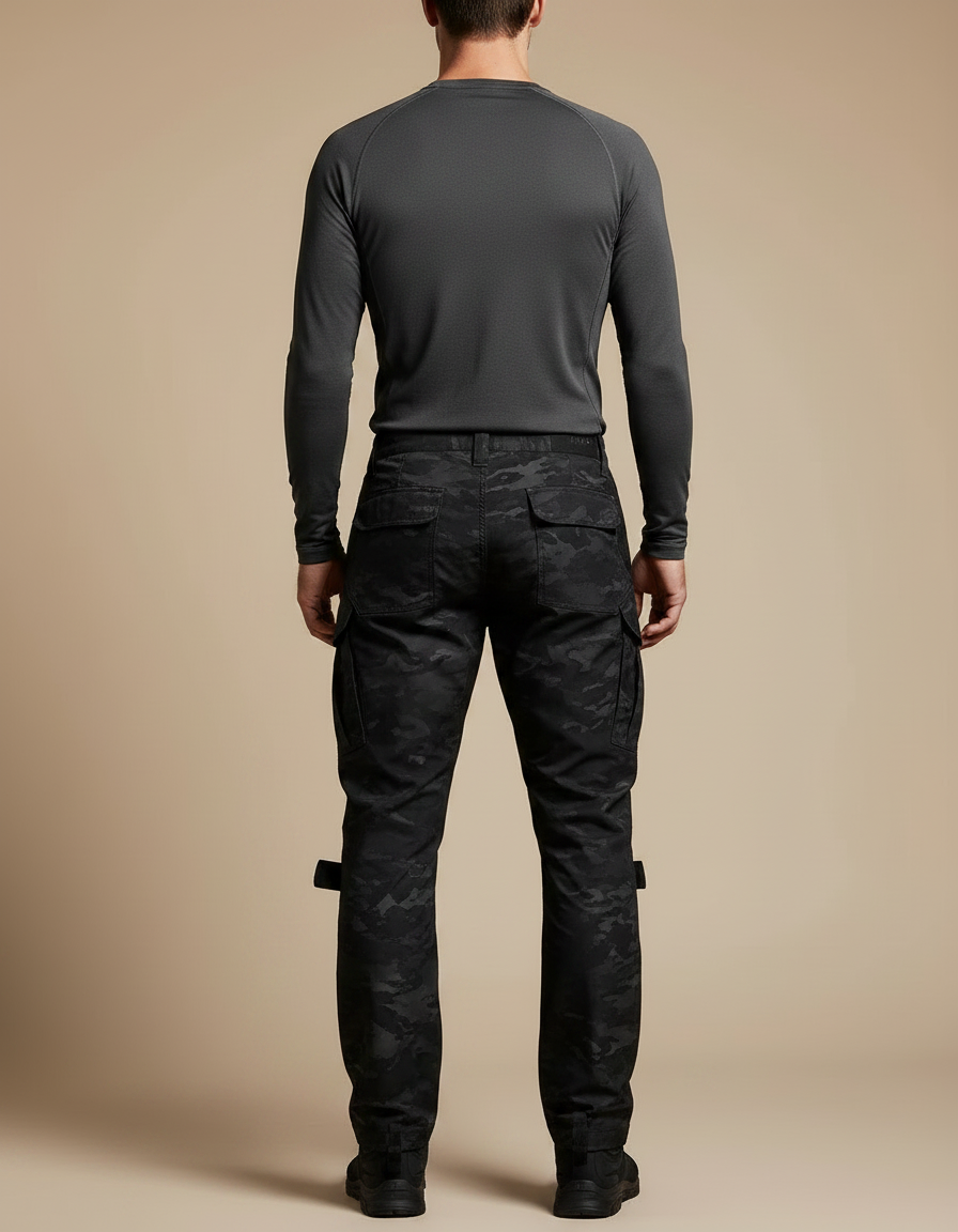 Pantalon Randonnée Camouflage Noir Cargo Tactique Renforcé Homme - Polyester - vue 2