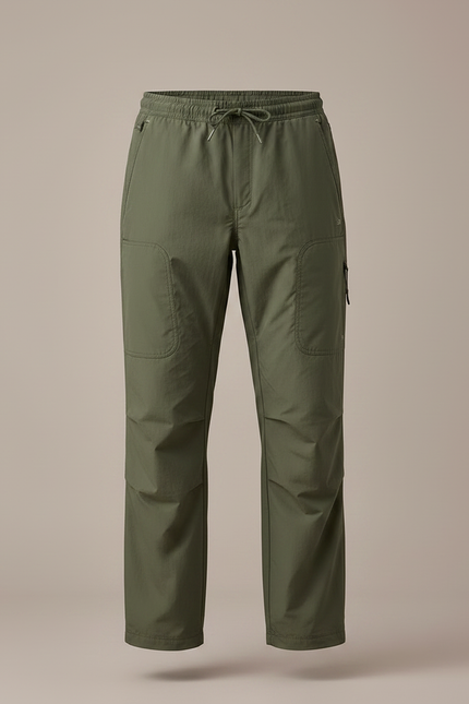 Pantalon Randonnée Vert Ample Cargo Cordon Homme - Kaki Polyester - vue 3