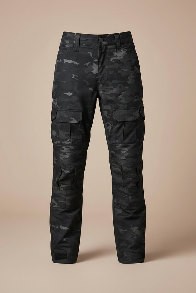 Pantalon Randonnée Camouflage Noir Multipoches Enfant Robuste - Toile - vue 3