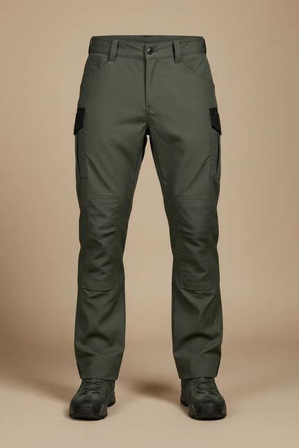 Pantalon Randonnée Vert Militaire Cargo Multipoches Résistant - Kaki Polyester - vue 3