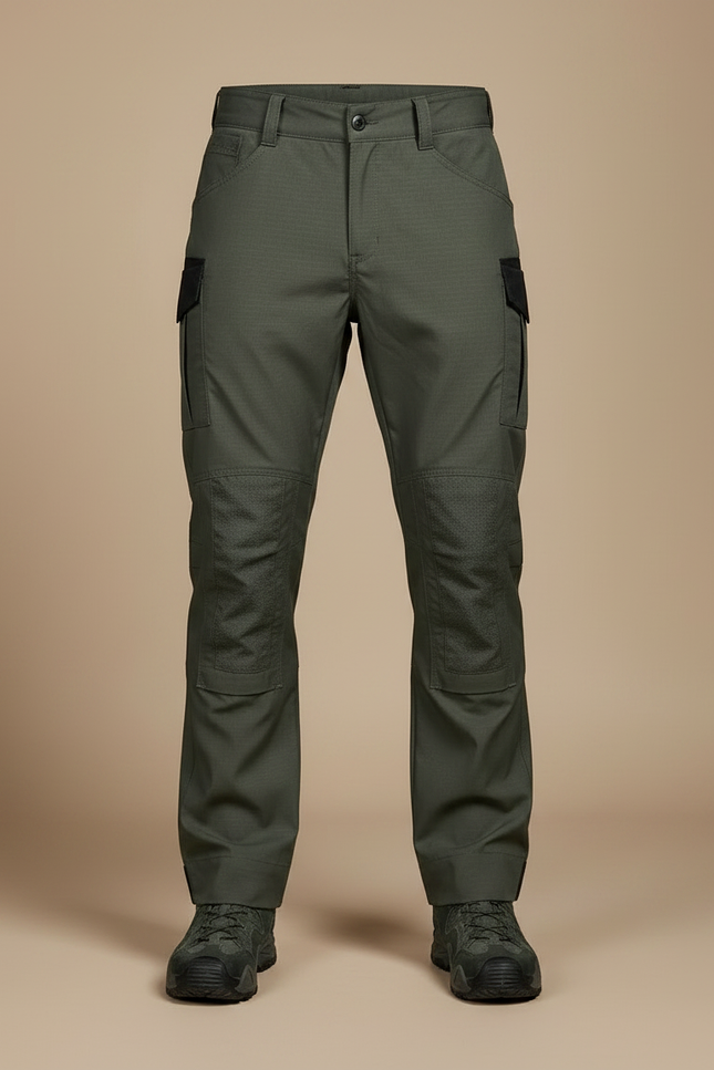 Pantalon Randonnée Vert Militaire Cargo Multipoches Résistant - Kaki Polyester - vue 3