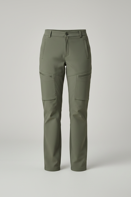 Pantalon Randonnée Femme Kaki Cargo Stretch Ajusté - Polyester - vue 3