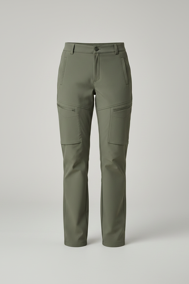 Pantalon Randonnée Femme Kaki Cargo Stretch Ajusté - Polyester - vue 3