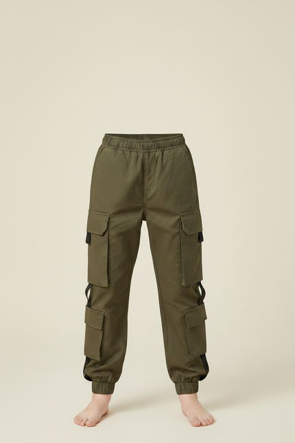 Pantalon Randonnée Kaki Cargo Ample Coton Enfant - vue 3