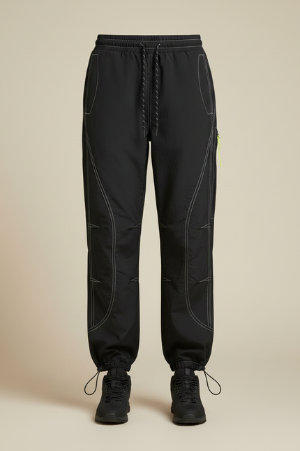 Pantalon Randonnée Noir Ample Surpiqûres Blanches Cordon - Polyester - vue 3