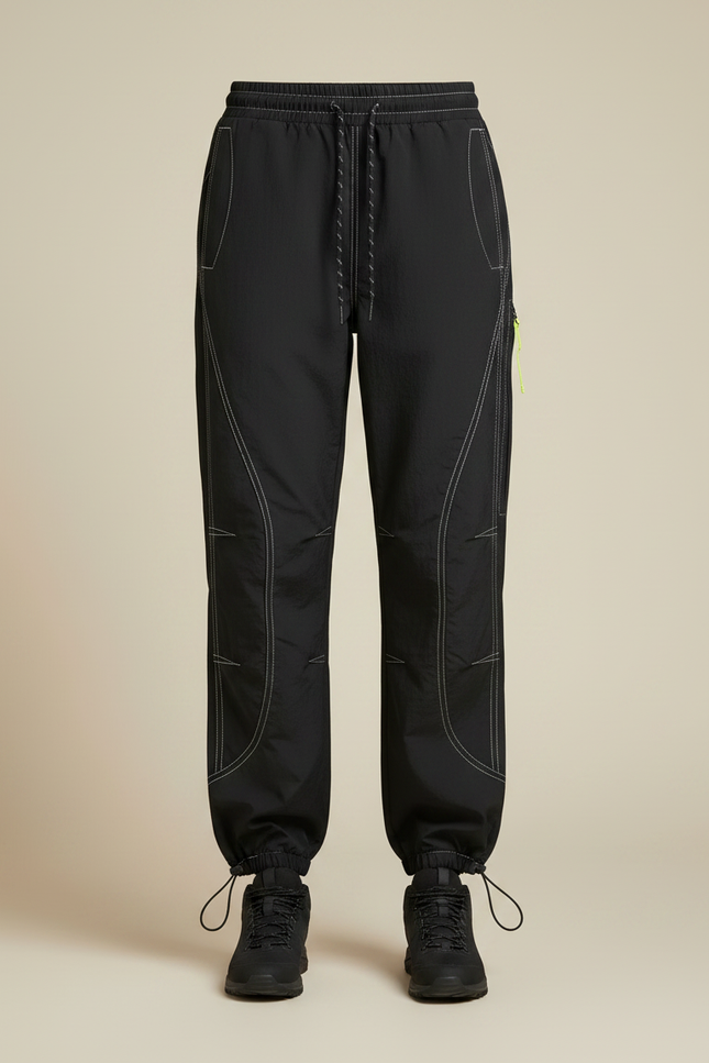 Pantalon Randonnée Noir Ample Surpiqûres Blanches Cordon - Polyester - vue 3