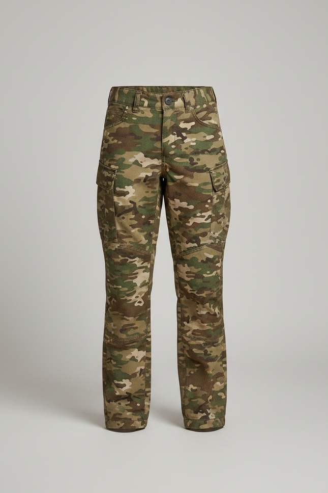 Pantalon Randonnée Camouflage Cargo Multipoches Enfant Durable - Multicolore Toile - vue 3