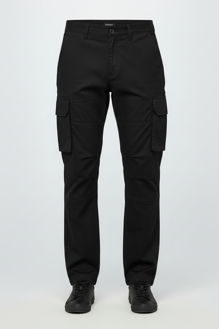 Pantalon Randonnée Noir Cargo Droit Coton Homme - Toile - vue 3