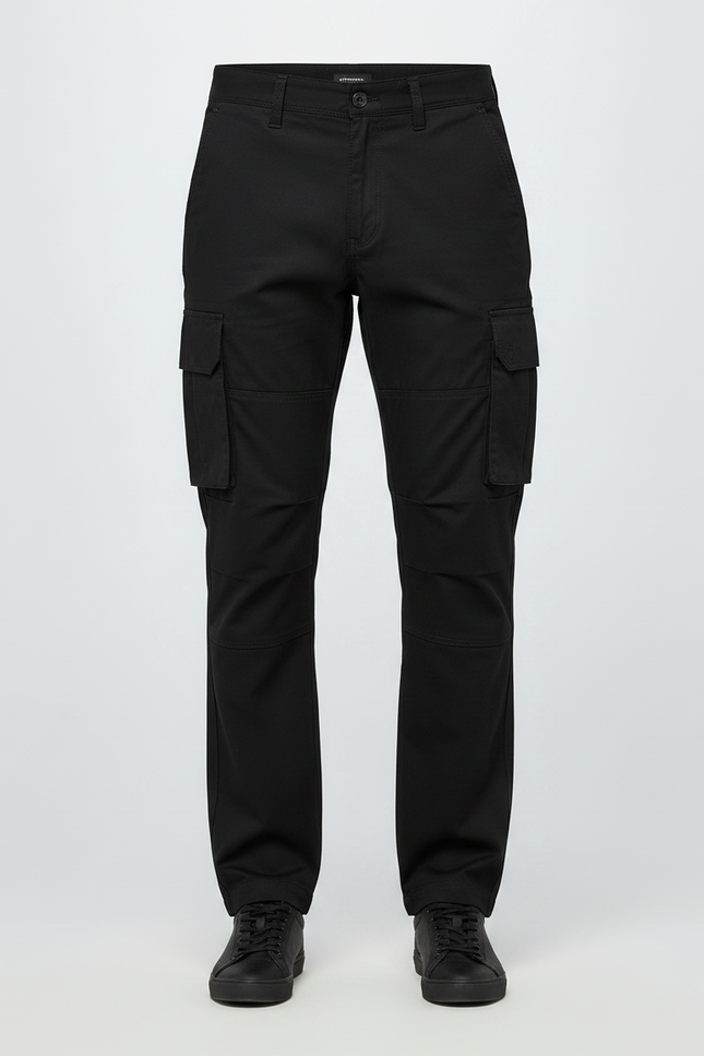Pantalon Randonnée Noir Cargo Droit Coton Homme - Toile - vue 3