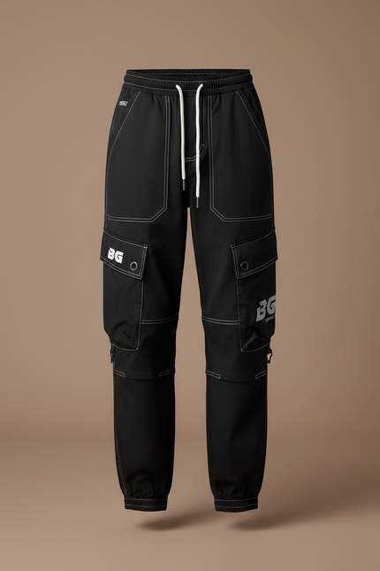 Pantalon Randonnée Noir Cargo Femme Surpiqûres Blanches - Polyester - vue 3