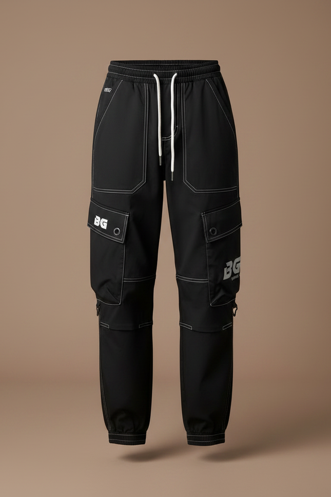 Pantalon Randonnée Noir Cargo Femme Surpiqûres Blanches - Polyester - vue 3