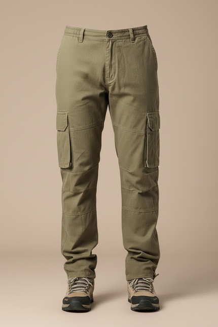 Pantalon Randonnée Kaki Homme Cargo Coton Ample - Toile - vue 3