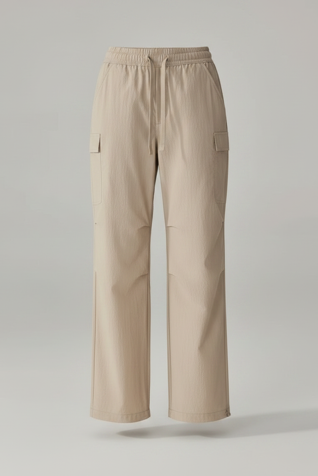 Pantalon Randonnée Beige Cargo Ample Cordon Fluide - Polyester - vue 3