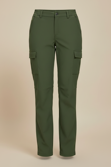 Pantalon Randonnée Vert Militaire Cargo Doublé Polaire Femme - Kaki Polyester - vue 3